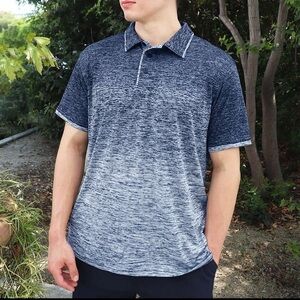 Blue Gradient Polo Shirt with Heathered Texture